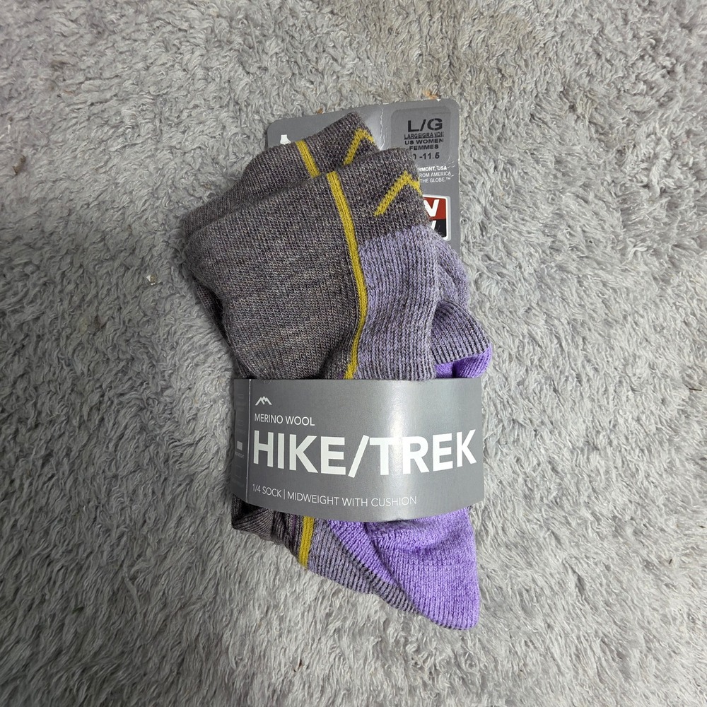 Darn Tough Hike Trek 1/4 Socks Taupe Purple Merino Wool Women Size L NWT